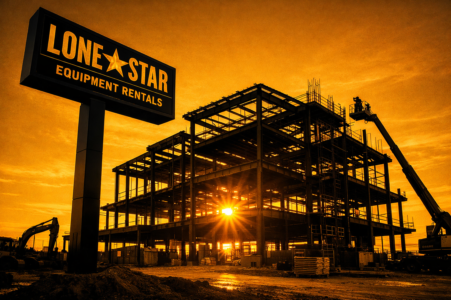 Heavy construction equipment at work on a Texas job site